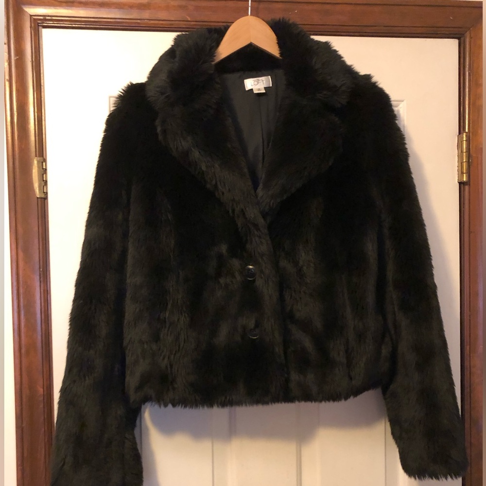 Elegant LOFT Black Faux Fur Jacket sz 10